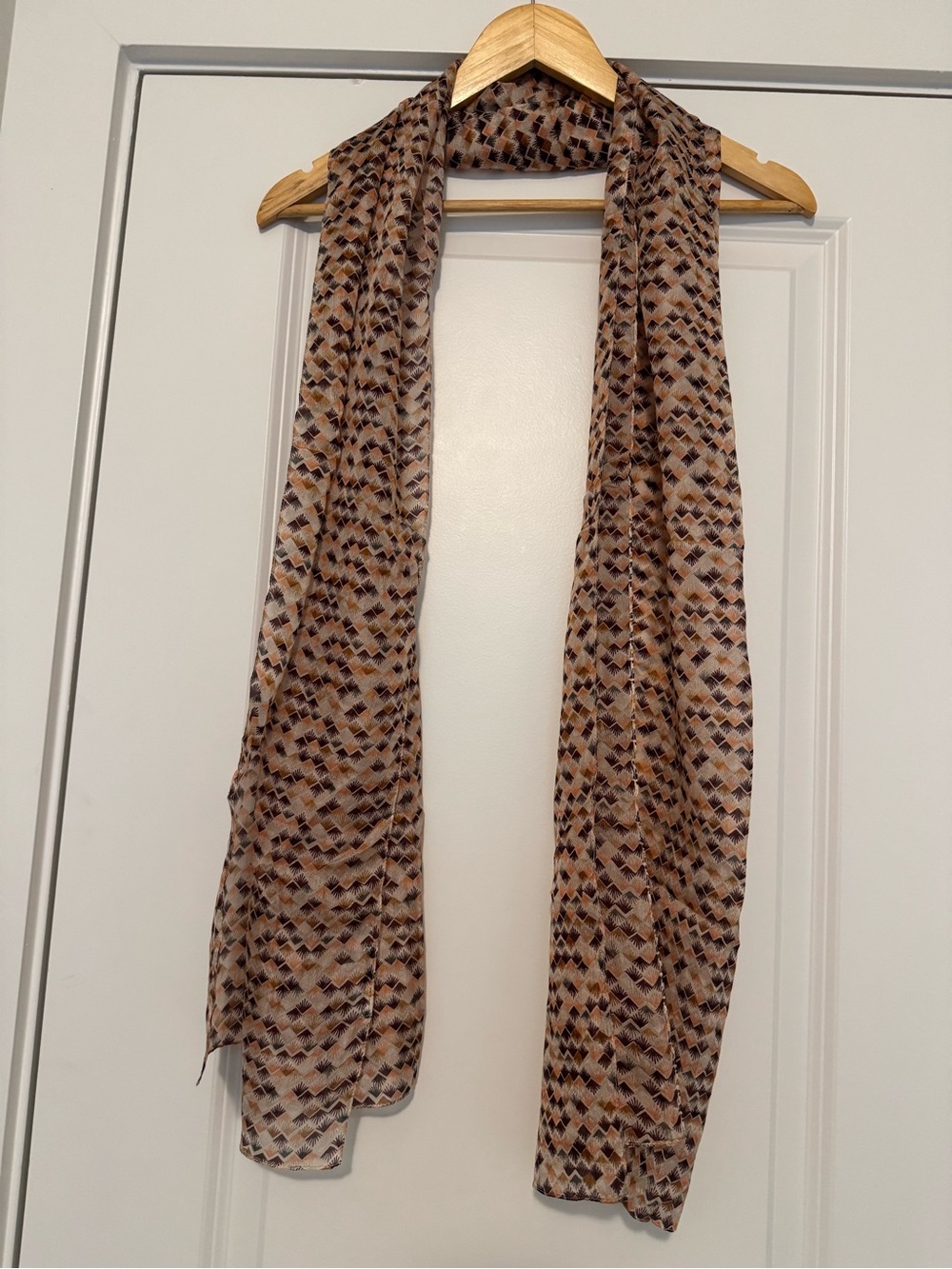 Lightweight Geometric Print Silk Scarf in Brown and Cream - Picture 2 of 5